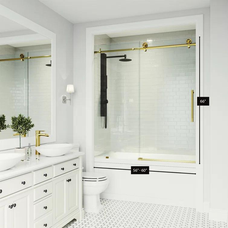 Cass 56-60" W x 66" H Sliding Frameless Tub Door with 3/8" Clear Glass