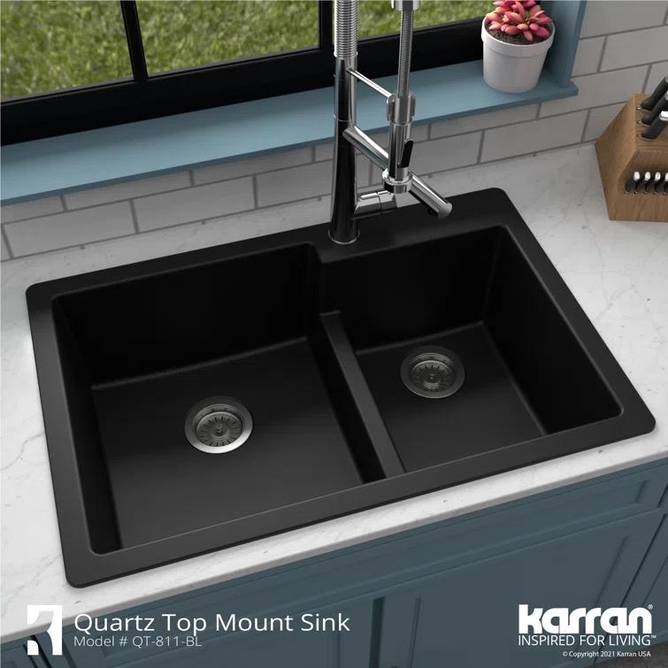 Karran Quartz 33'' X 22'' 60/40 Double Bowl Drop-in Kitchen Sink