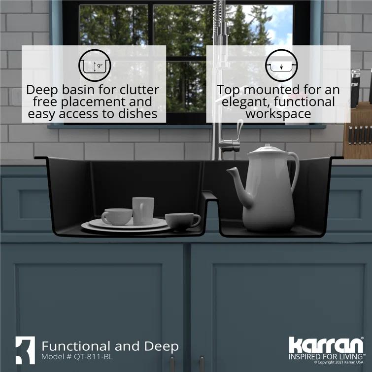 Karran Quartz 33'' X 22'' 60/40 Double Bowl Drop-in Kitchen Sink
