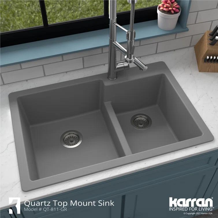 Karran Quartz 33'' X 22'' 60/40 Double Bowl Drop-in Kitchen Sink