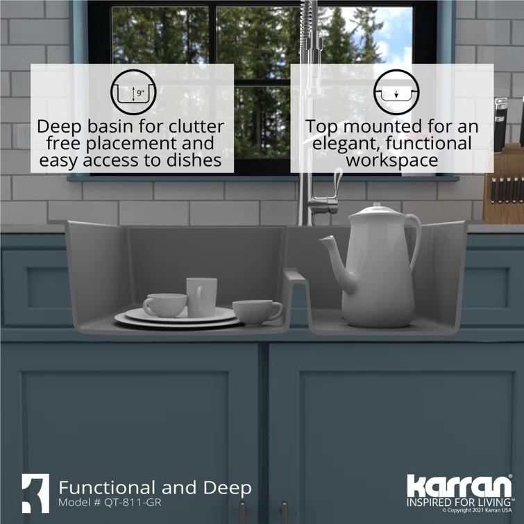 Karran Quartz 33'' X 22'' 60/40 Double Bowl Drop-in Kitchen Sink