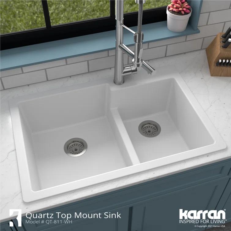 Karran Quartz 33'' X 22'' 60/40 Double Bowl Drop-in Kitchen Sink