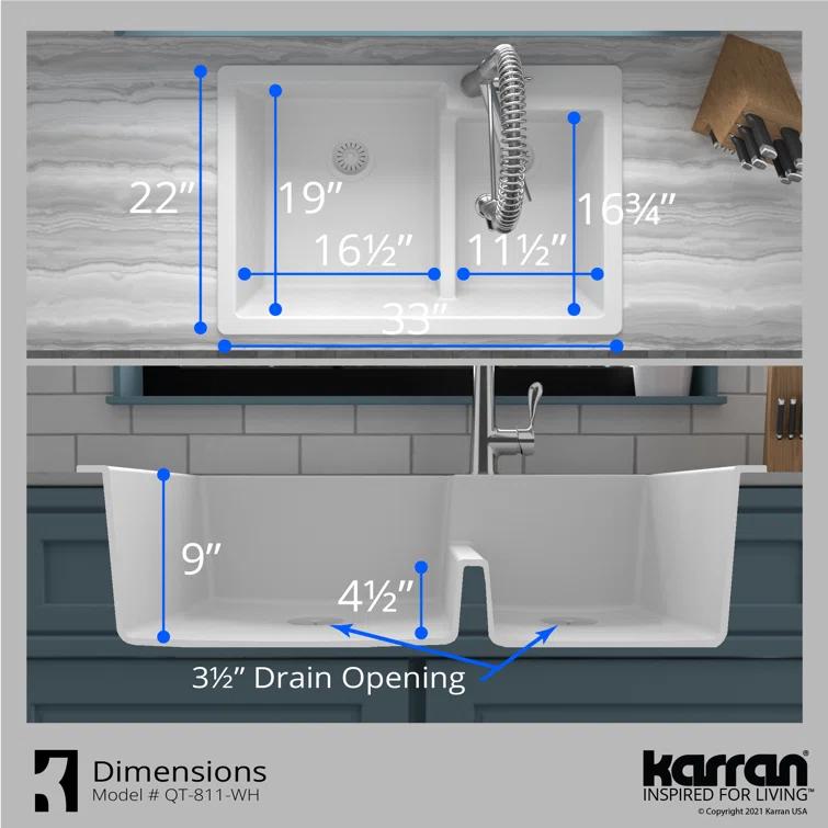 Karran Quartz 33'' X 22'' 60/40 Double Bowl Drop-in Kitchen Sink