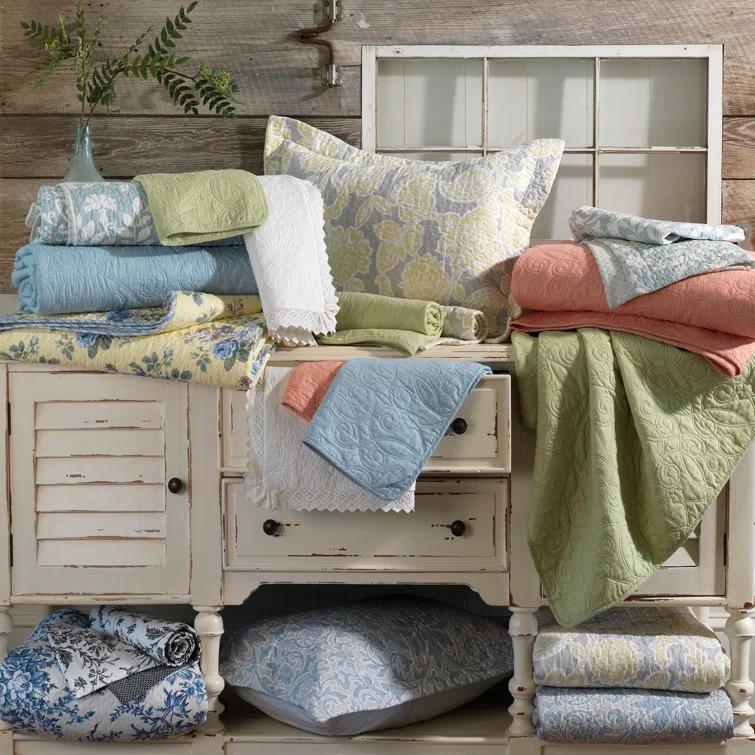 Laura Ashley Full/Queen Bedford Reversible Quilt Set Mocha: Includes 2 Shams, Machine Washable