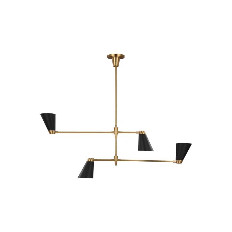 Modern Geometric 21" Brushed Brass Linear Chandelier