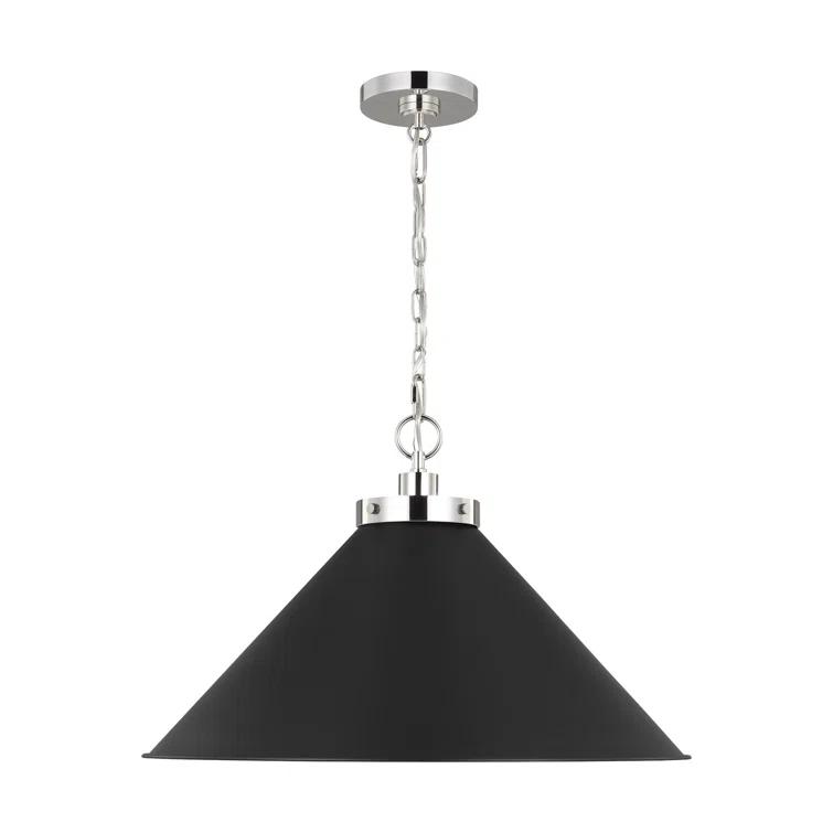 Midnight Black and Polished Nickel Cone Pendant Light