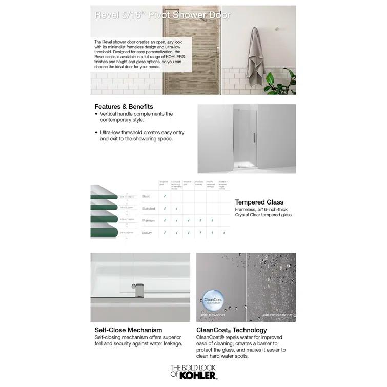Revel 48'' x 70'' Pivot Shower Door with CleanCoat® Technology