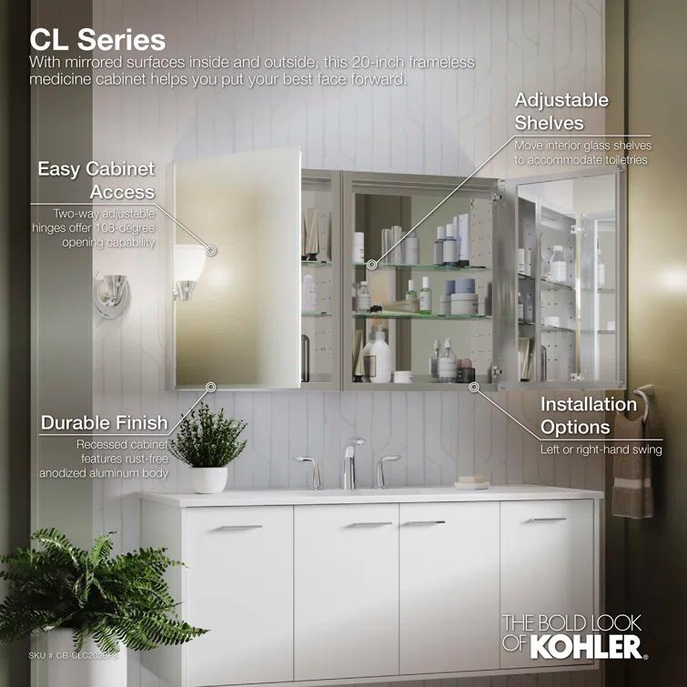 CLC Recessed or Surface Mount Frameless Aluminum Medicine Cabinet Adjustable Shelves