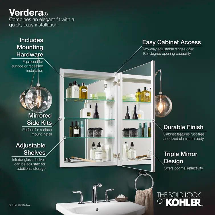 Verdera® Recessed or Surface Mount Frameless Medicine Cabinet with 3 Adjustable Shelves