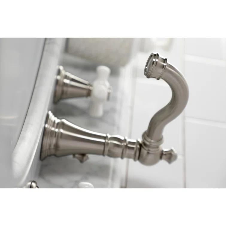 Kingston Brass American Classic Two-Handle 3-Hole Deck Mount Widespread Bathroom Faucet with Pop-Up Drain