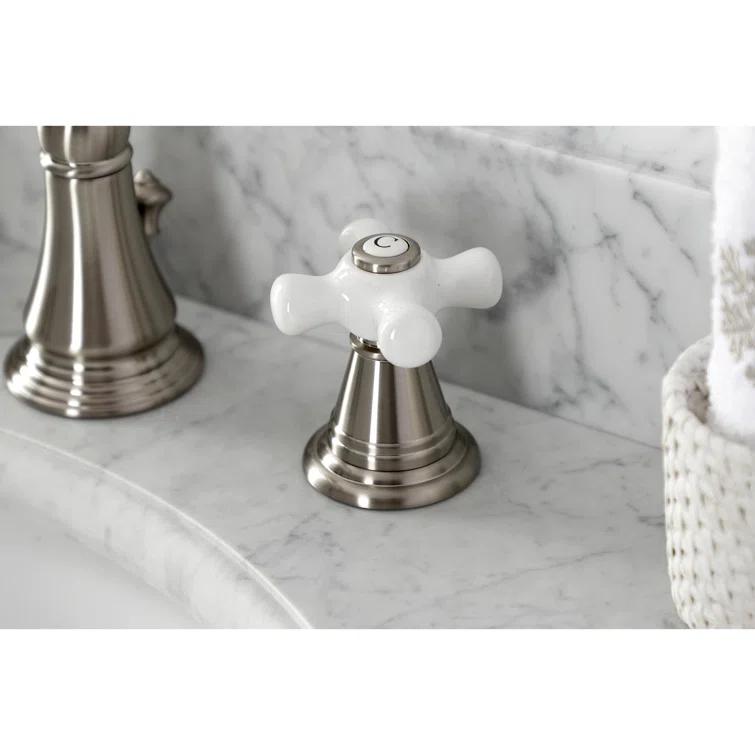 Kingston Brass American Classic Two-Handle 3-Hole Deck Mount Widespread Bathroom Faucet with Pop-Up Drain