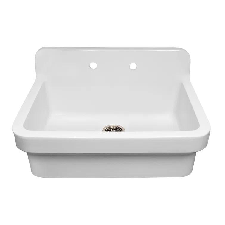 Whitehaus Collection 30" Front Apron Fireclay Kitchen Sink with High Back Splash & Faucet Drilling