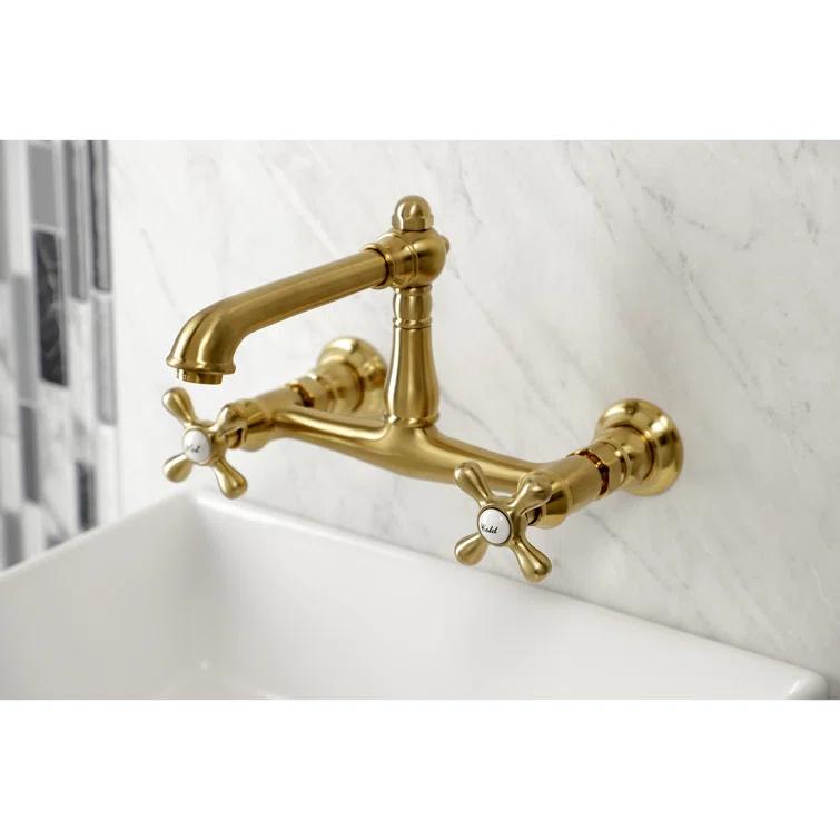 Kingston Brass English Country Two-Handle 2-Hole Wall Mount Bathroom Faucet