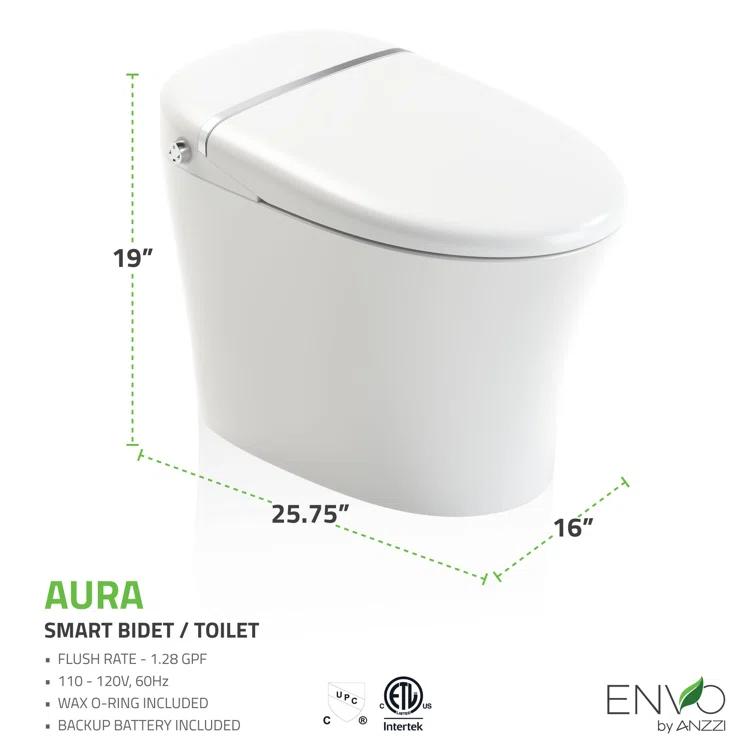 ANZZI Envo 1.28 Gallons GPF Elongated Comfort Height Floor Mounted Bidet Toilet (Seat Included)