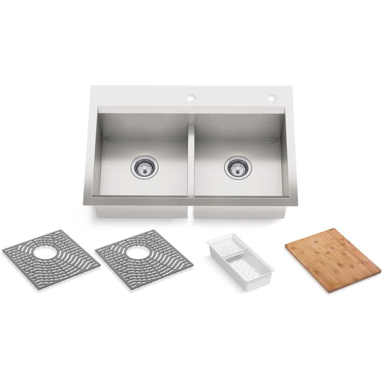 Task Smart Divide33-In X 22-In Top-Mount/Undermount Double-Equal Workstation Kitchen Sink With Accessories