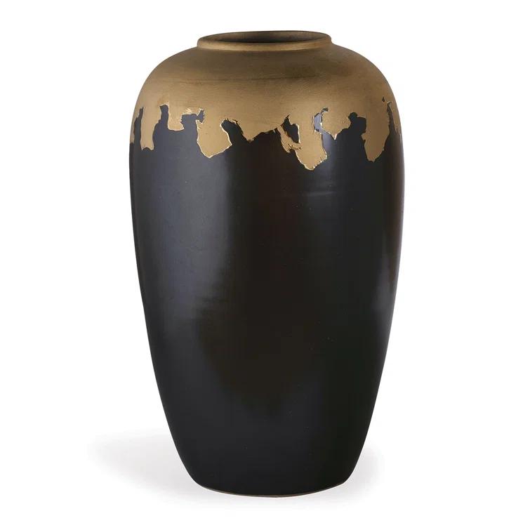 Handcrafted Black and Gold 20'' Porcelain Decorative Table Vase