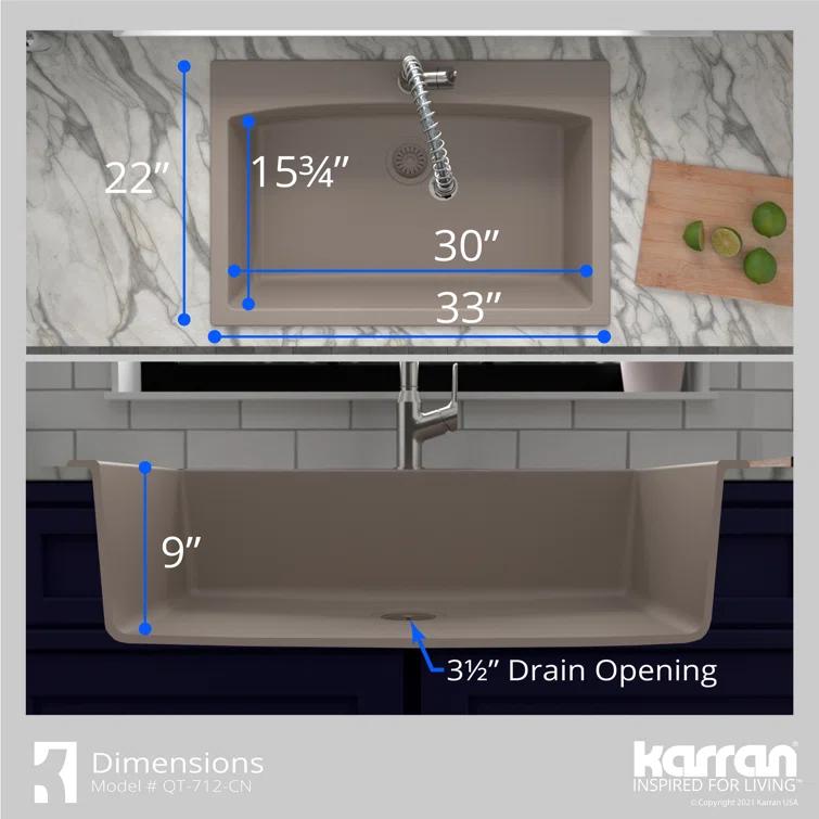 Karran Karran Drop-in Quartz Composite 33'' X 22'' 1-Hole Single Bowl Kitchen Sink QT-712-CN
