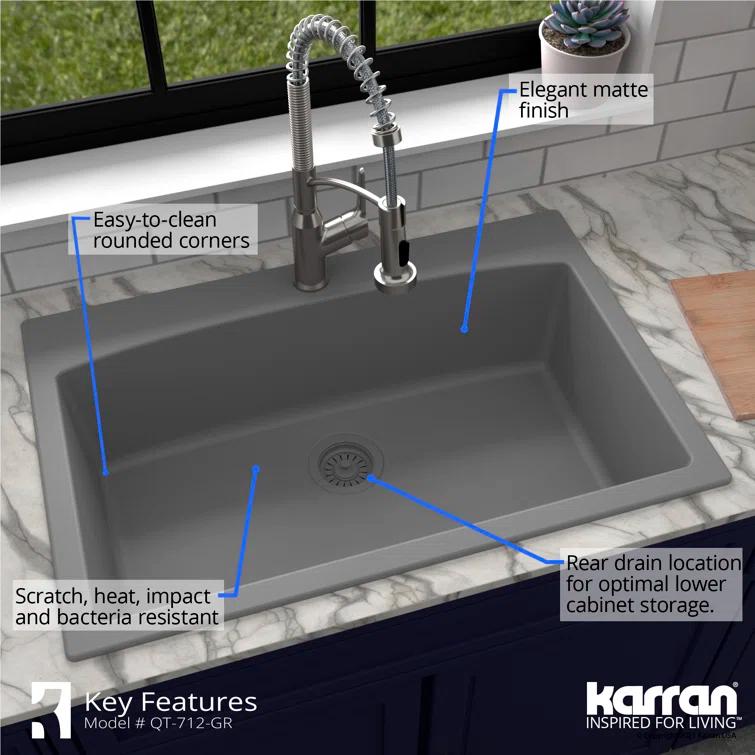 Karran Drop-in Quartz Composite 33'' X 22'' 1-Hole Single Bowl Kitchen Sink