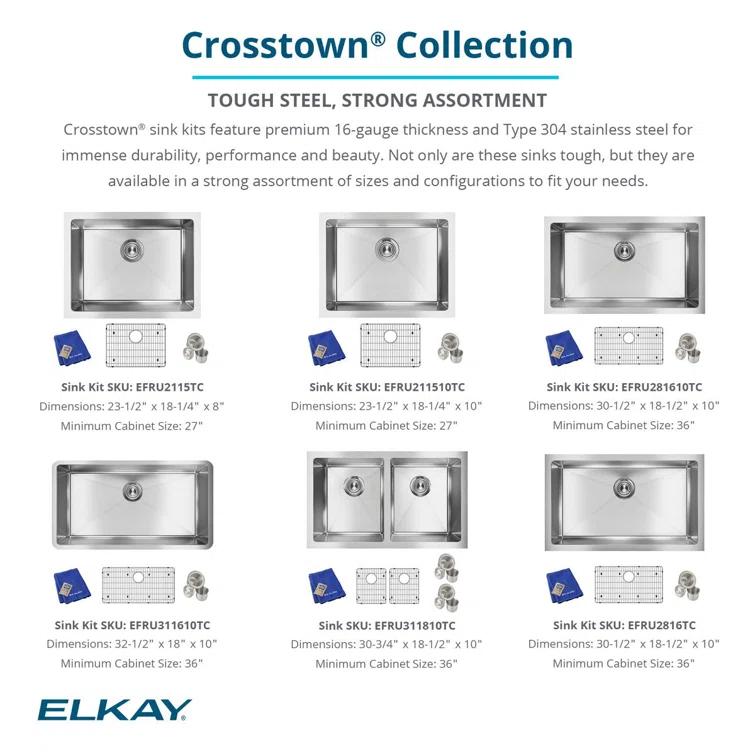 Crosstown 16 Gauge 33" L x 18" W Undermount Kitchen Sink Kit