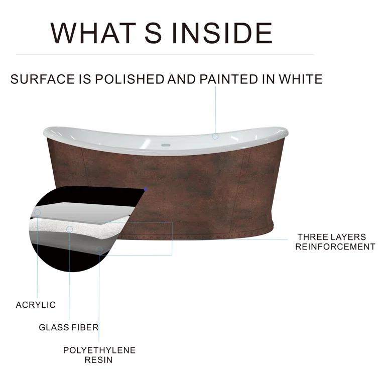 66.14'' x 30.71'' Freestanding Soaking Acrylic Bathtub