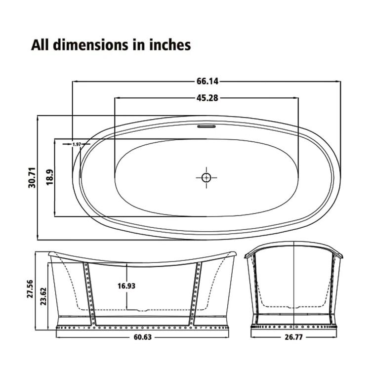 66.14'' x 30.71'' Freestanding Soaking Acrylic Bathtub
