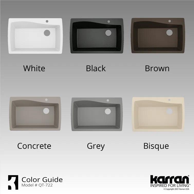 Karran Karran Drop-in Quartz Composite 34'' X 22'' 1-Hole Single Bowl Kitchen Sink QT-722-GR