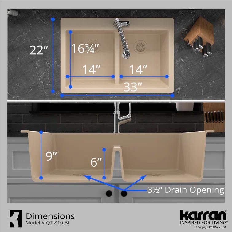 Karran Quartz 33'' X 22'' 50/50 Double Bowl Composite Drop-in Kitchen Sink