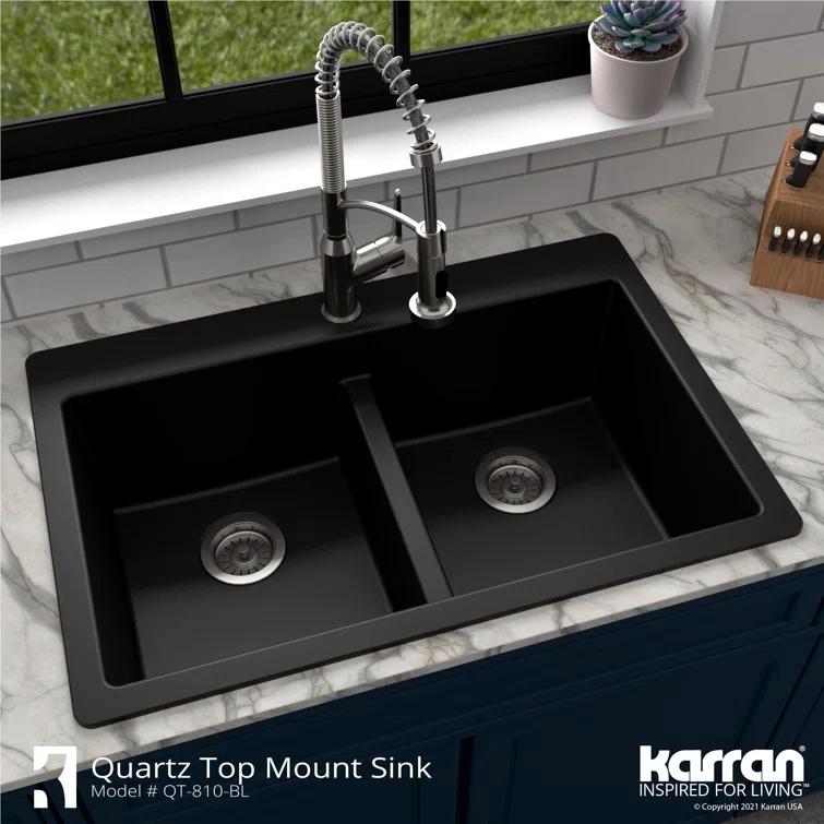 Karran Quartz 33'' X 22'' 50/50 Double Bowl Composite Drop-in Kitchen Sink