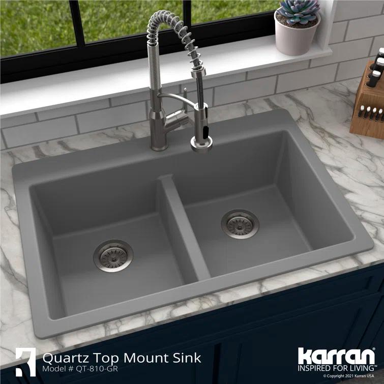 Karran Quartz 33'' X 22'' 50/50 Double Bowl Composite Drop-in Kitchen Sink