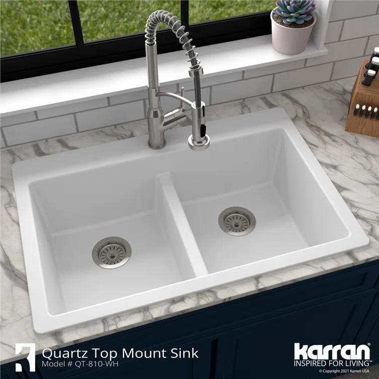 Karran Quartz 33'' X 22'' 50/50 Double Bowl Composite Drop-in Kitchen Sink