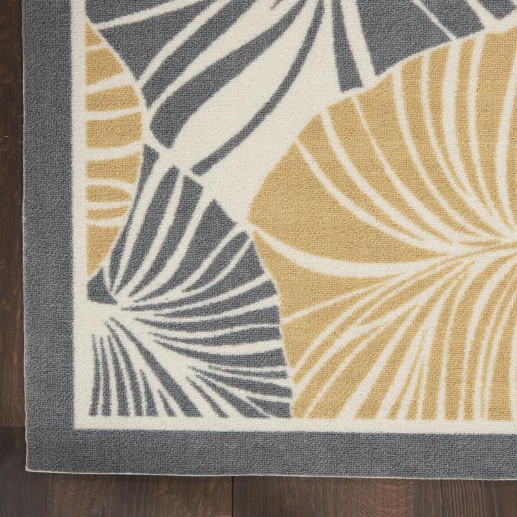Floral Gray/Yellow Outdoor Area Rug