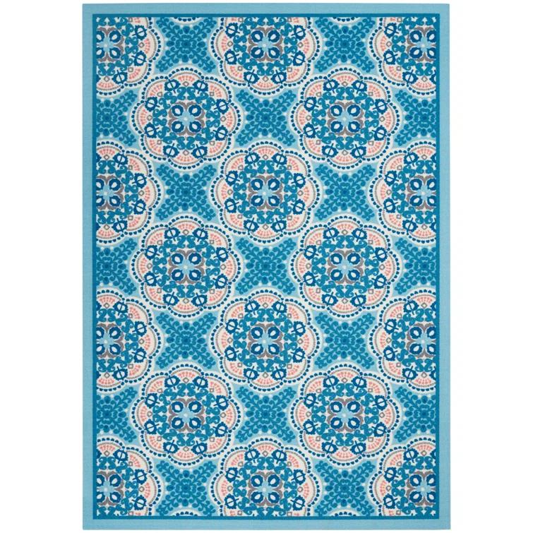 Floral Blue Outdoor Area Rug