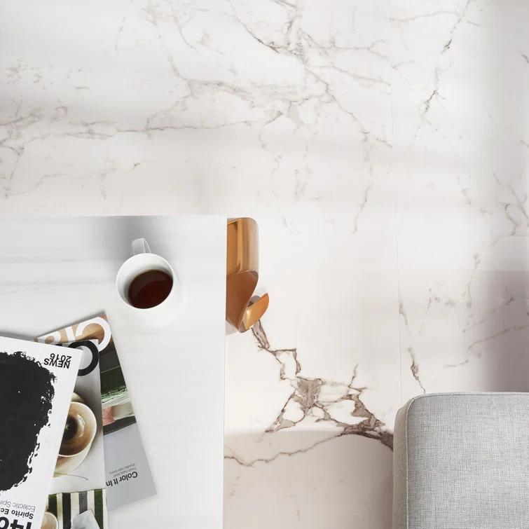Large Format 24" x 47" Polished Marble Look Porcelain Floor and Wall Tile (15.5 Sq. Ft. / Case)