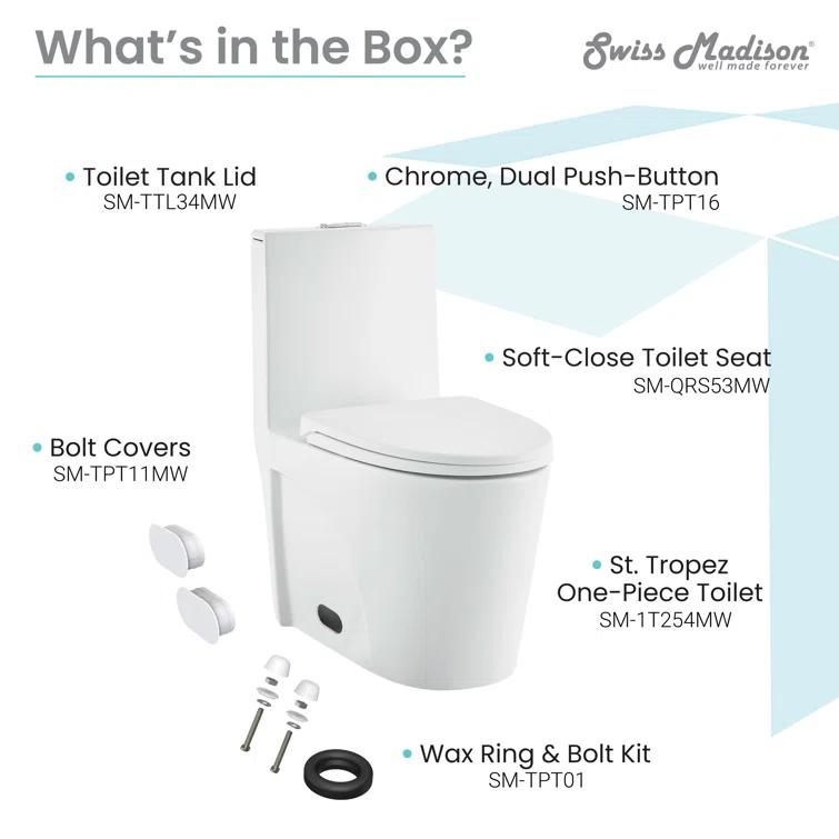 St. Tropez One Piece Elongated Toilet Dual Vortex Flush 1.6 GPF