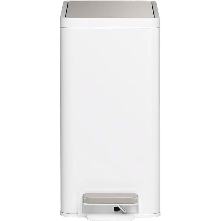 Reset 2.5-Gallon Bathroom Trash Can, Slim Stainless Steel Step Trash Can with Quiet-Close Lid