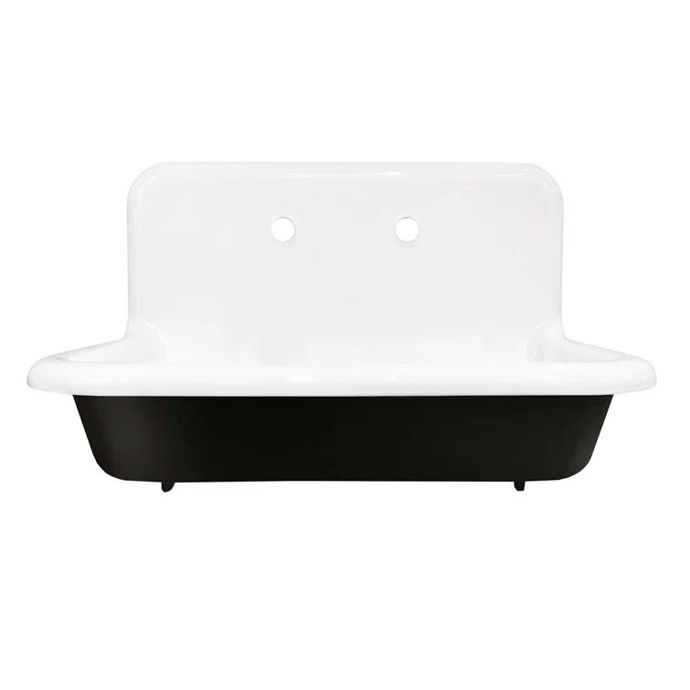 Kingston Brass Towne 30-Inch Cast Iron Wall Mount 2-Hole Single Bowl Kitchen Sink