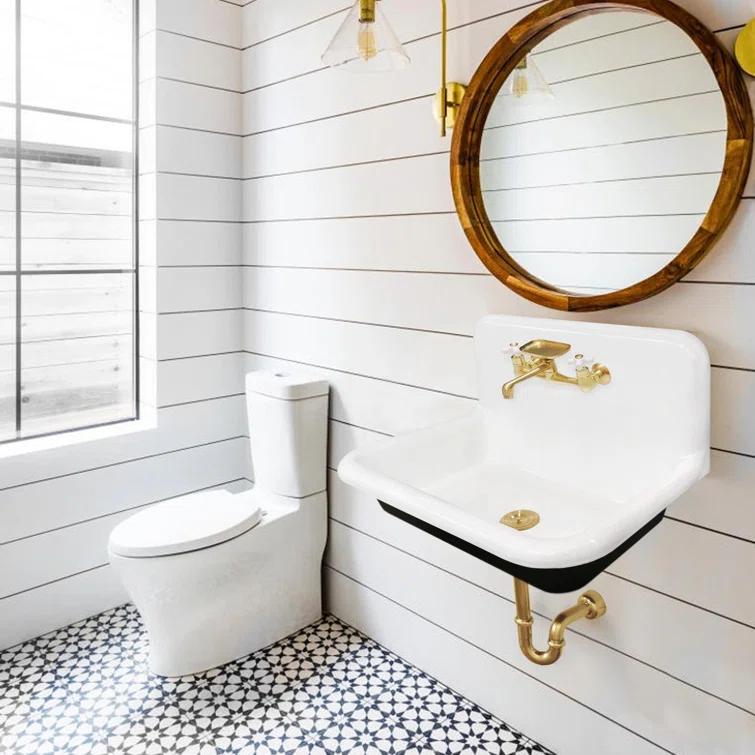 Kingston Brass Towne 30-Inch Cast Iron Wall Mount 2-Hole Single Bowl Kitchen Sink