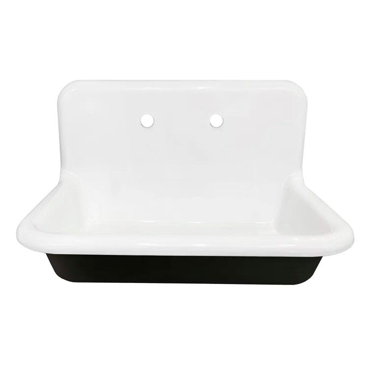Kingston Brass Towne 30-Inch Cast Iron Wall Mount 2-Hole Single Bowl Kitchen Sink
