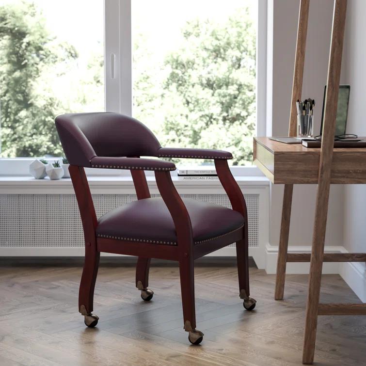Leather Seat Waiting Room Chair with Wood Frame