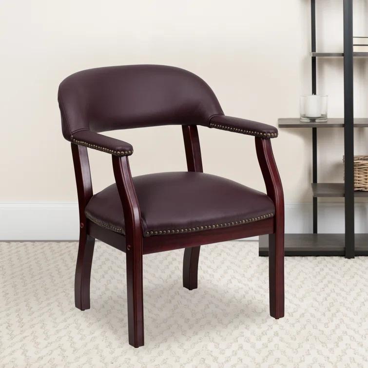 Leather Seat Waiting Room Chair with Wood Frame
