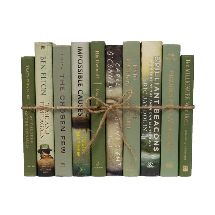 Modern Sage Green Decorative Book Set with Jute Twine