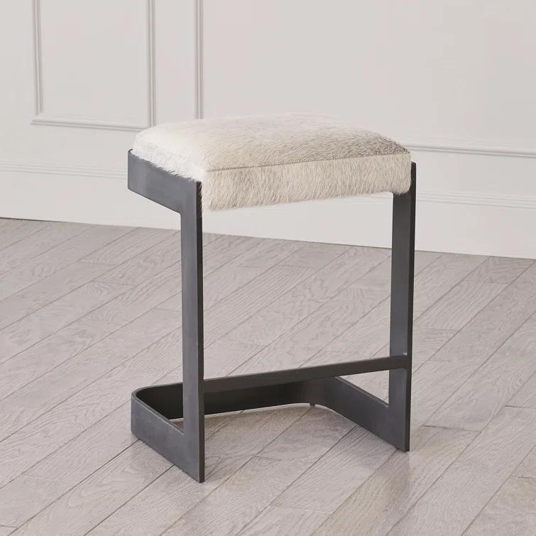 Regan Bar Stool w/Ivory Leather-Antique Brass