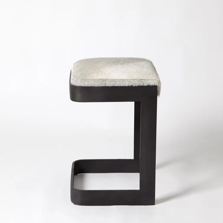 Regan Bar Stool w/Ivory Leather-Antique Brass