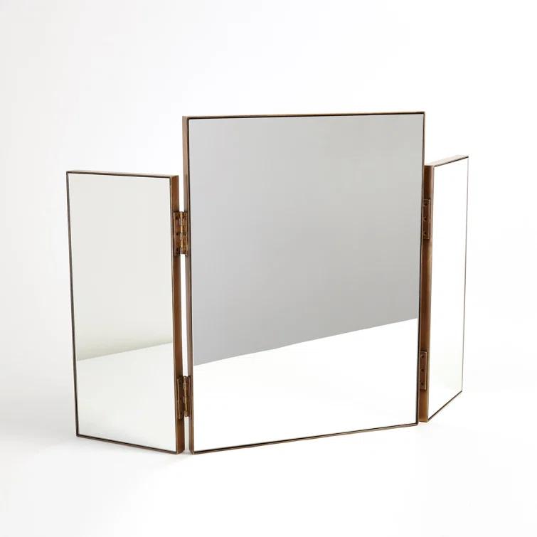 Global Views Tri-Fold Vanity Mirror-Antique Brass
