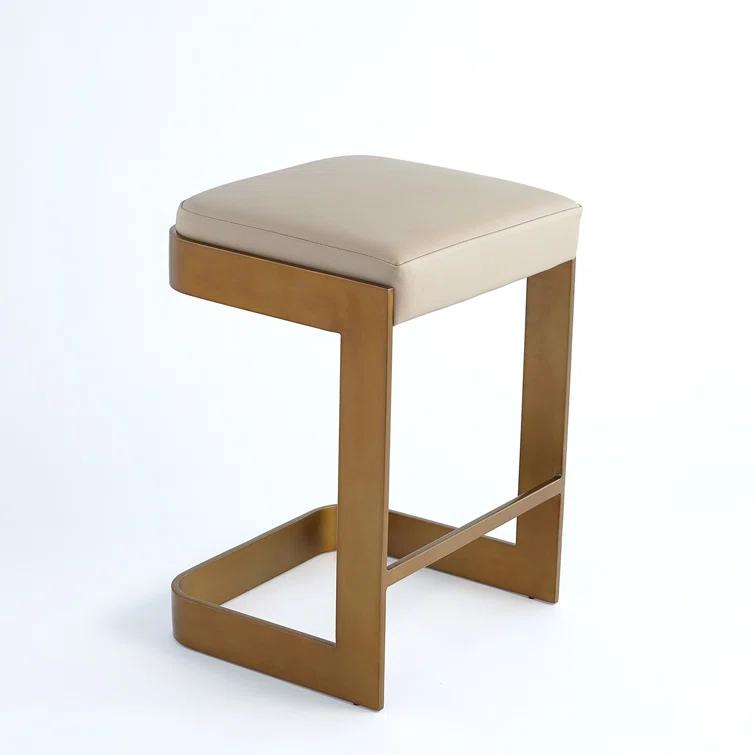 Regan Bar Stool w/Ivory Leather-Antique Brass