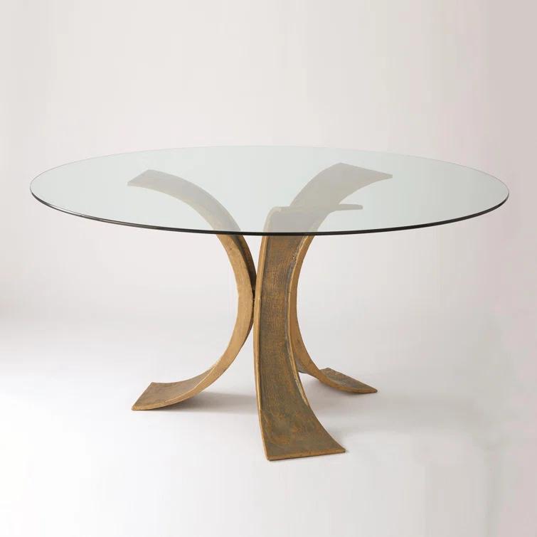 Global Views Lotus Dining Table w/Glass Top-Antique Gold/Bronze