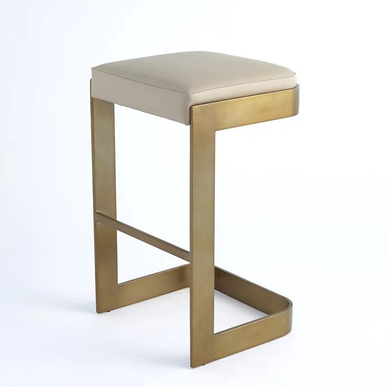 Regan Bar Stool w/Ivory Leather-Antique Brass