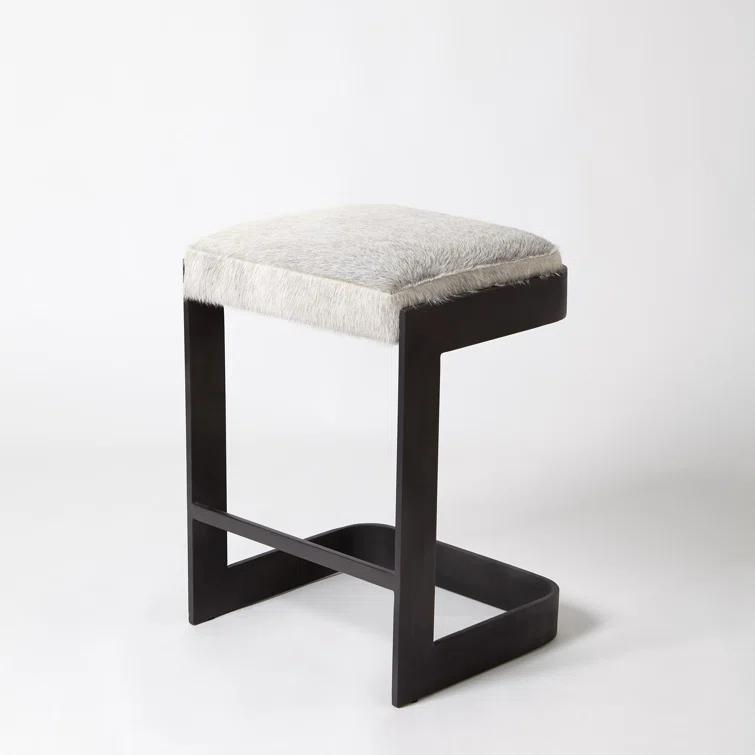 Regan Bar Stool w/Ivory Leather-Antique Brass