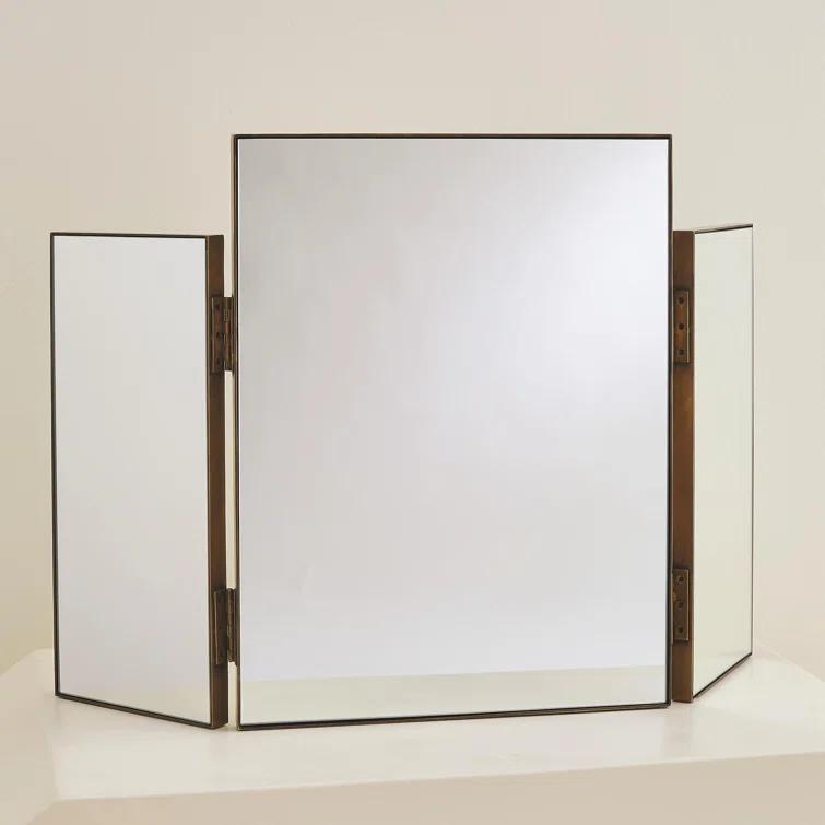 Global Views Tri-Fold Vanity Mirror-Antique Brass