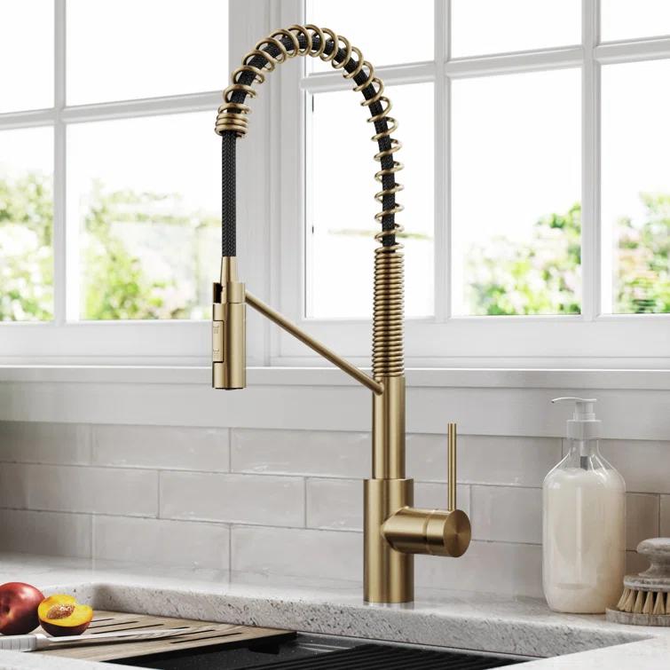 KRAUS Oletto Commercial Style Single Handle Pull Down Kitchen Faucet with QuickDock Top Mount Installation Assembly